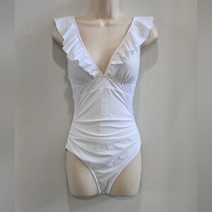 Cupshe White Ruffled one piece bathibgsuit size small NWT